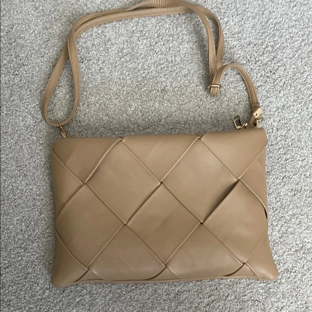 Anthropologie Tan Woven Crossbody Bag - Picture 1 of 7